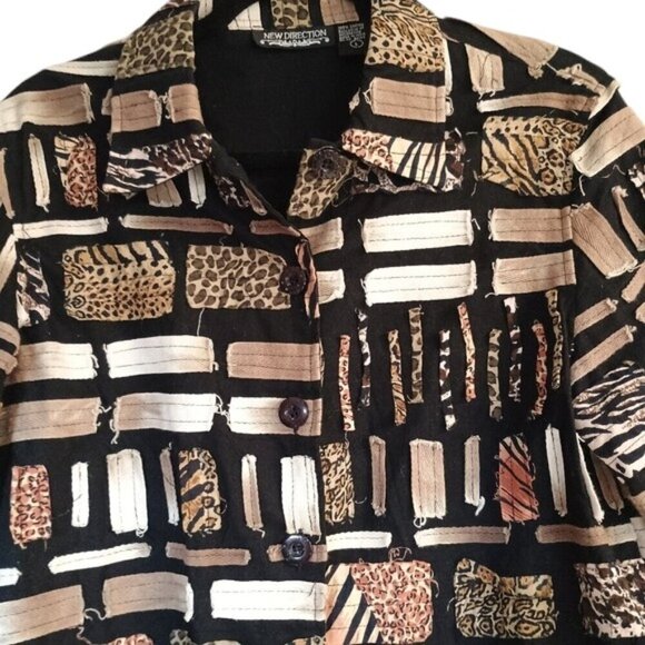 New Direction Animal Print Patchwork Jacket Cotton Size Large Boho Cheetah Zebra - Picture 3 of 5